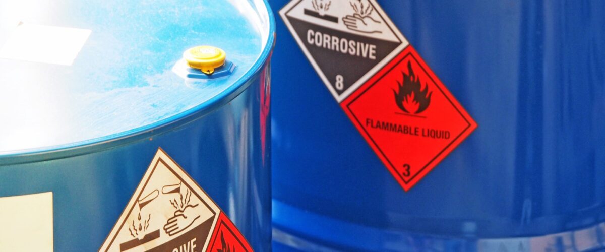 The,Close-up,Shot,Of,Blue,Color,Hazardous,Dangerous,Chemical,Barrels